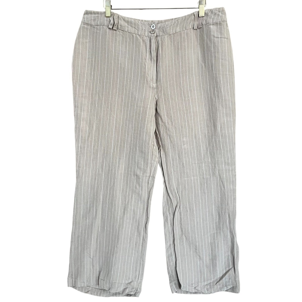 Jessica London Womens 16W Beige Striped Linen Rayon Wide Leg Pants Career